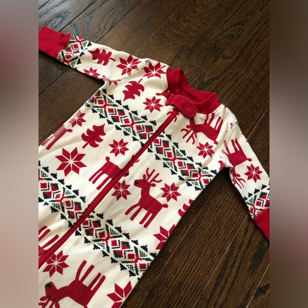 Hanna Andersson Infant 0-3M White/Red Reindeer Holiday Winter Themed One Piece - Picture 2 of 7